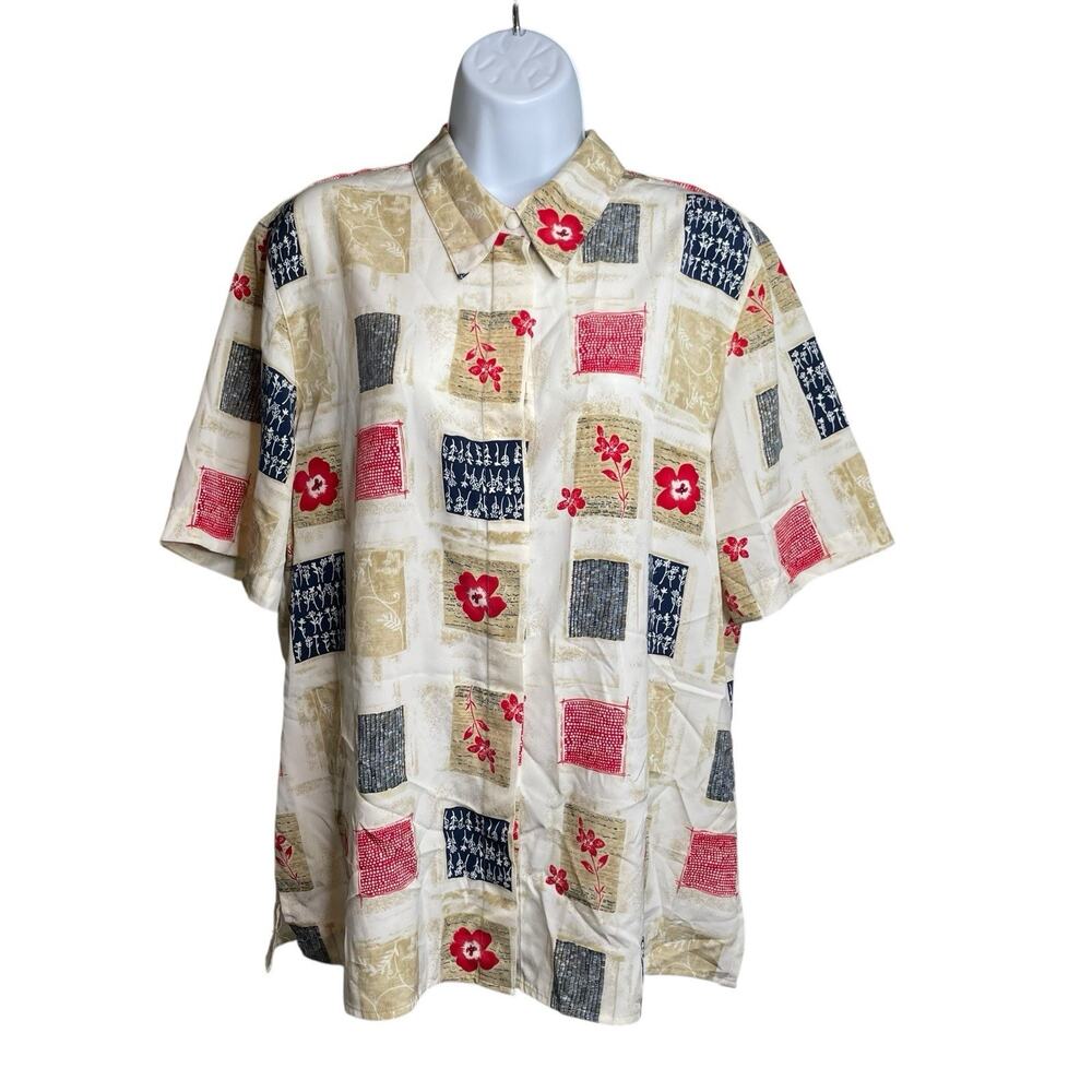 Alfred Dunner Women's Patchwork Floral Button Up Blouse Size 16 Career Classic